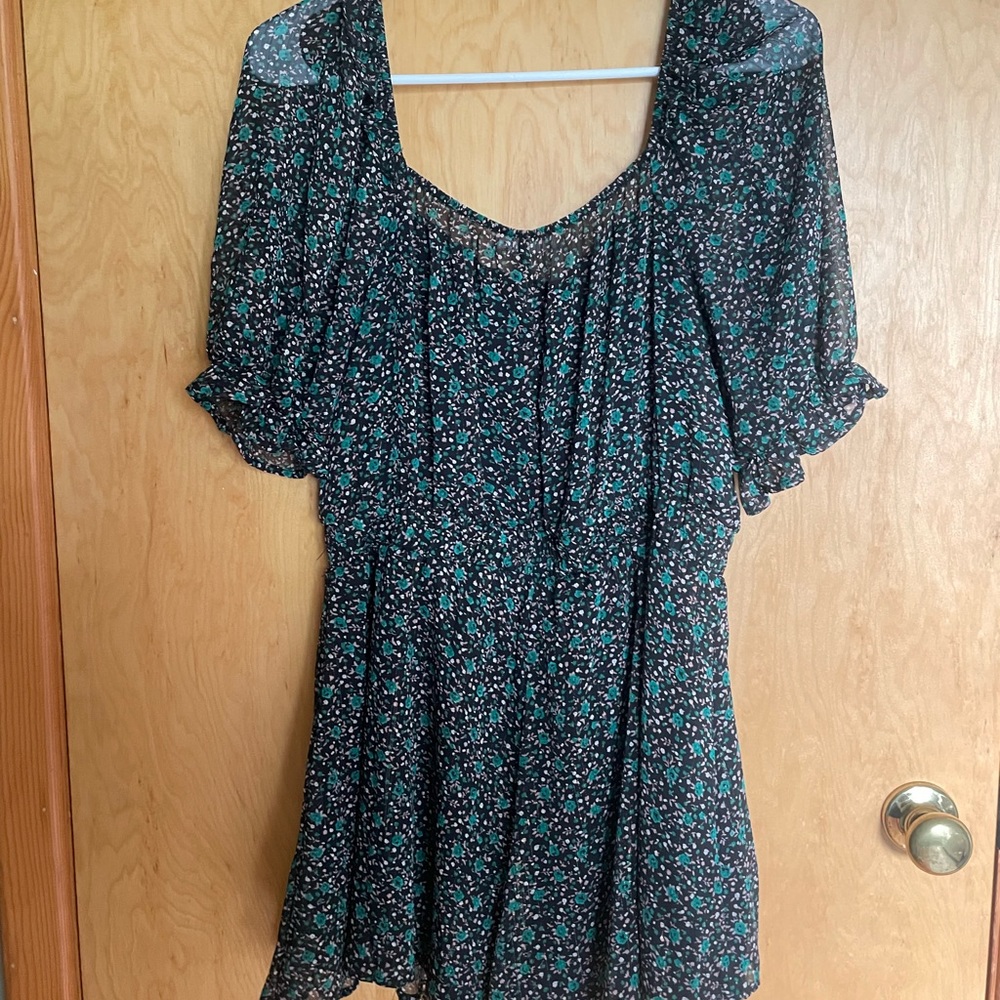 Black & Green Square Neck Romper